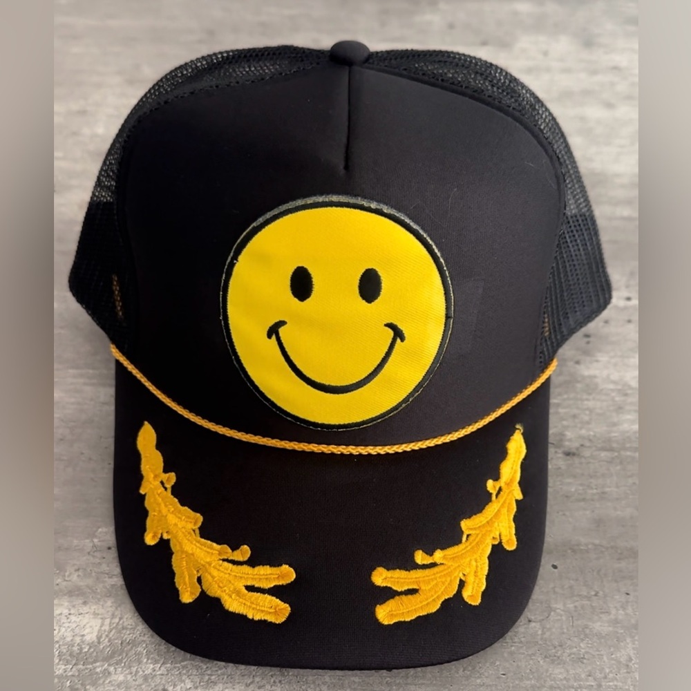 Handmade happy face High Crown Trucker hat